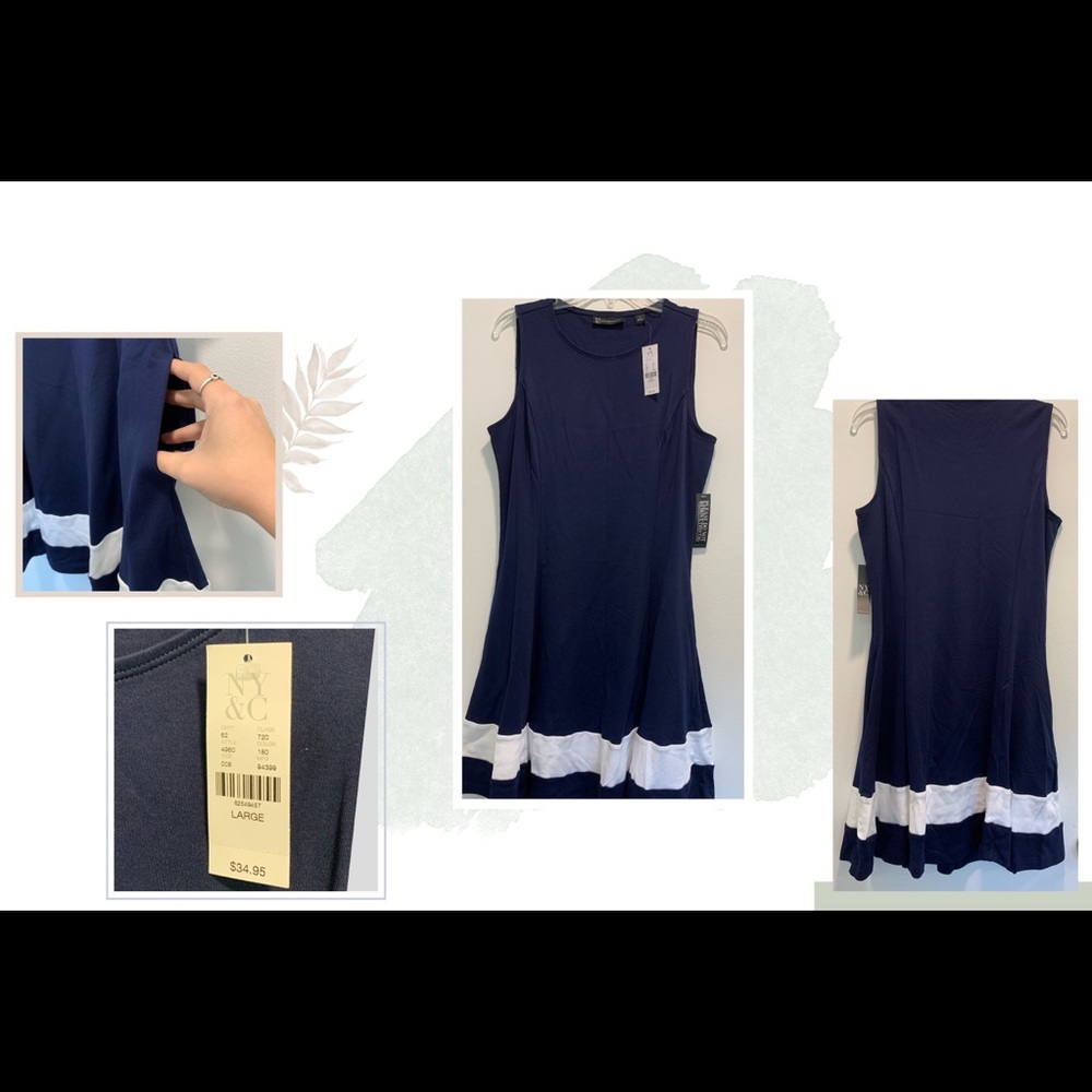 NWT NY&Co Navy Blue/White Dress w pockets - Lg